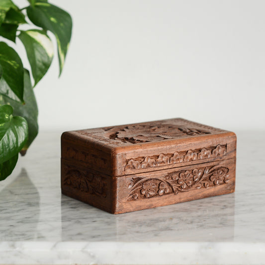 Vintage Carved Wood Jewelry Box