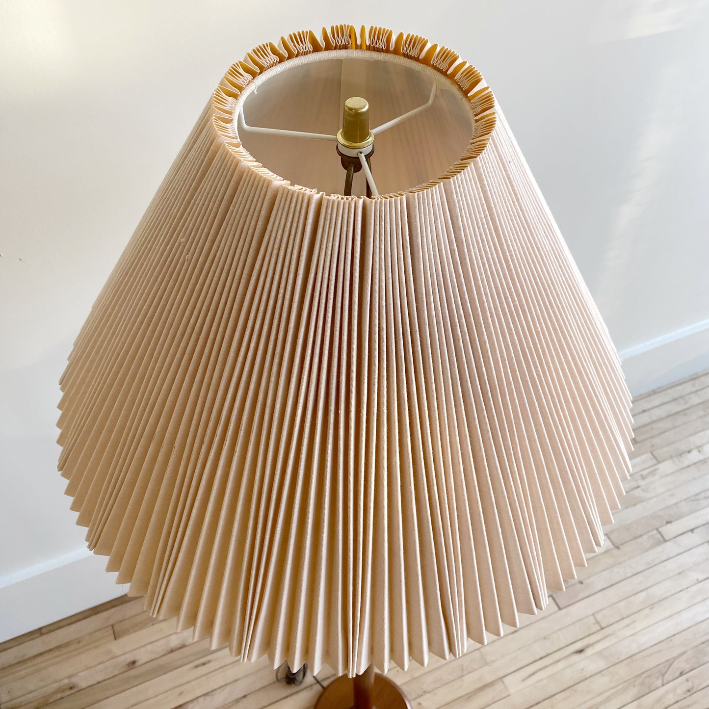 Vintage Teak Floor Lamp with Pleated Shade
