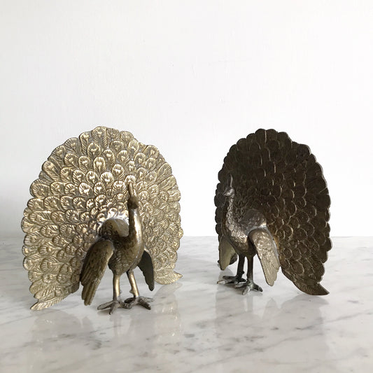 Vintage Brass Peacock Bookends