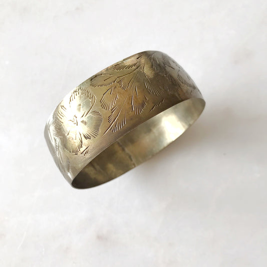 Vintage Etched Brass Cuff Bracelet