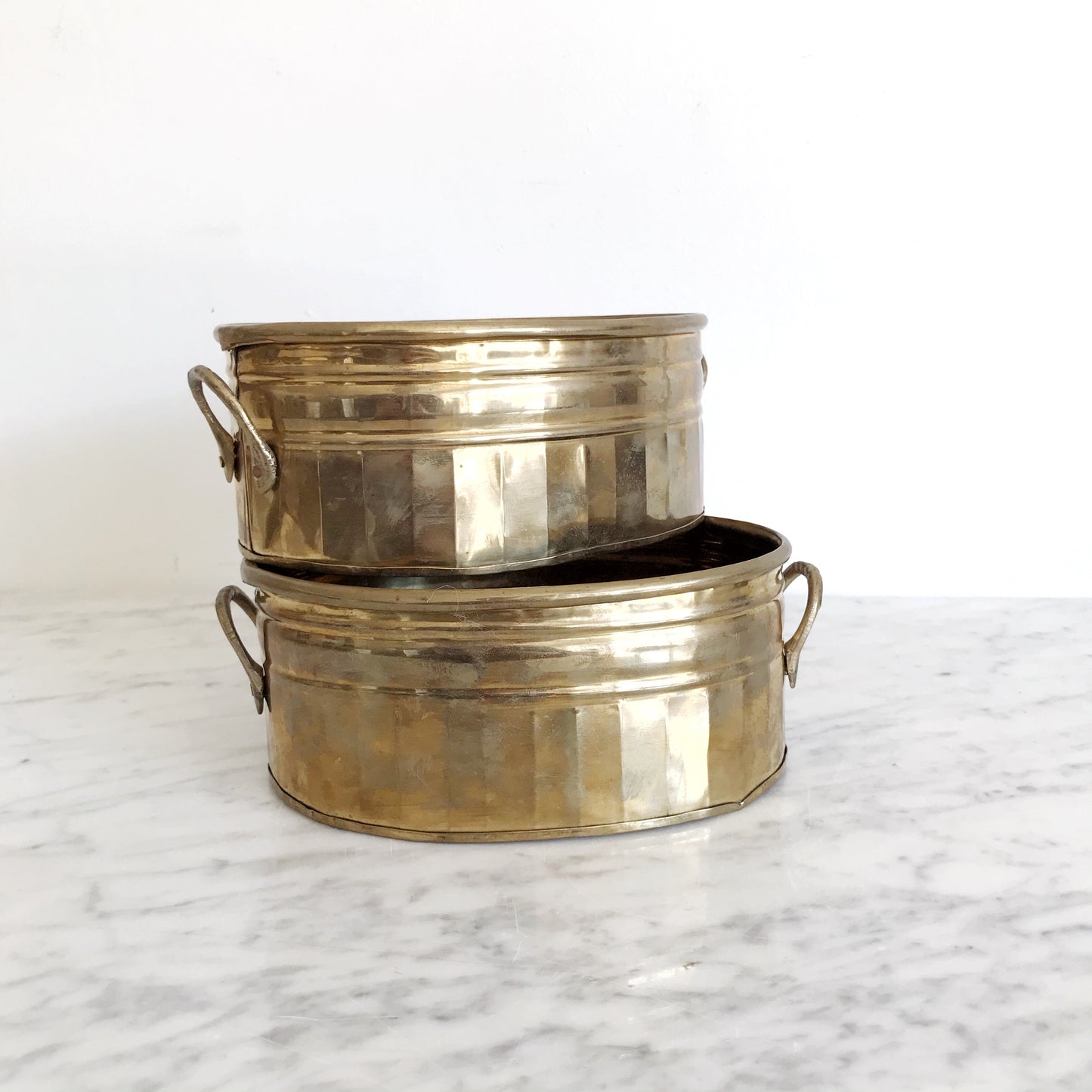 Pair of Vintage Oval Brass Planters