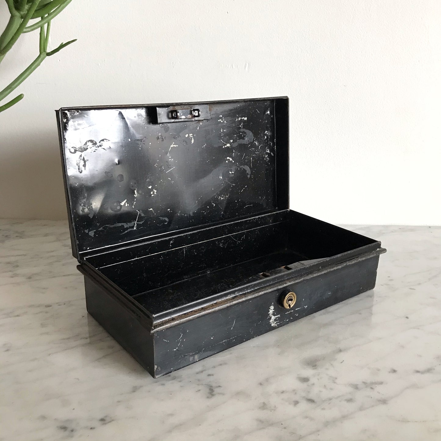 Small Vintage Black Metal Tool Box