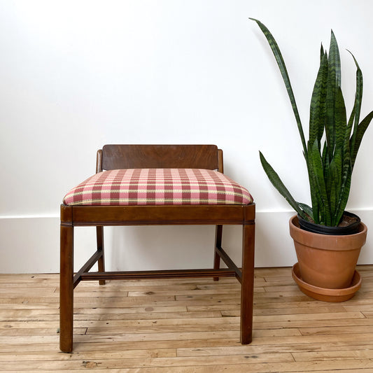 Antique Vanity Stool with Silk Plaid Seat