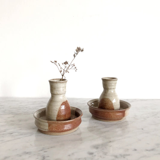 Pair of Vintage Stoneware Pottery Holders