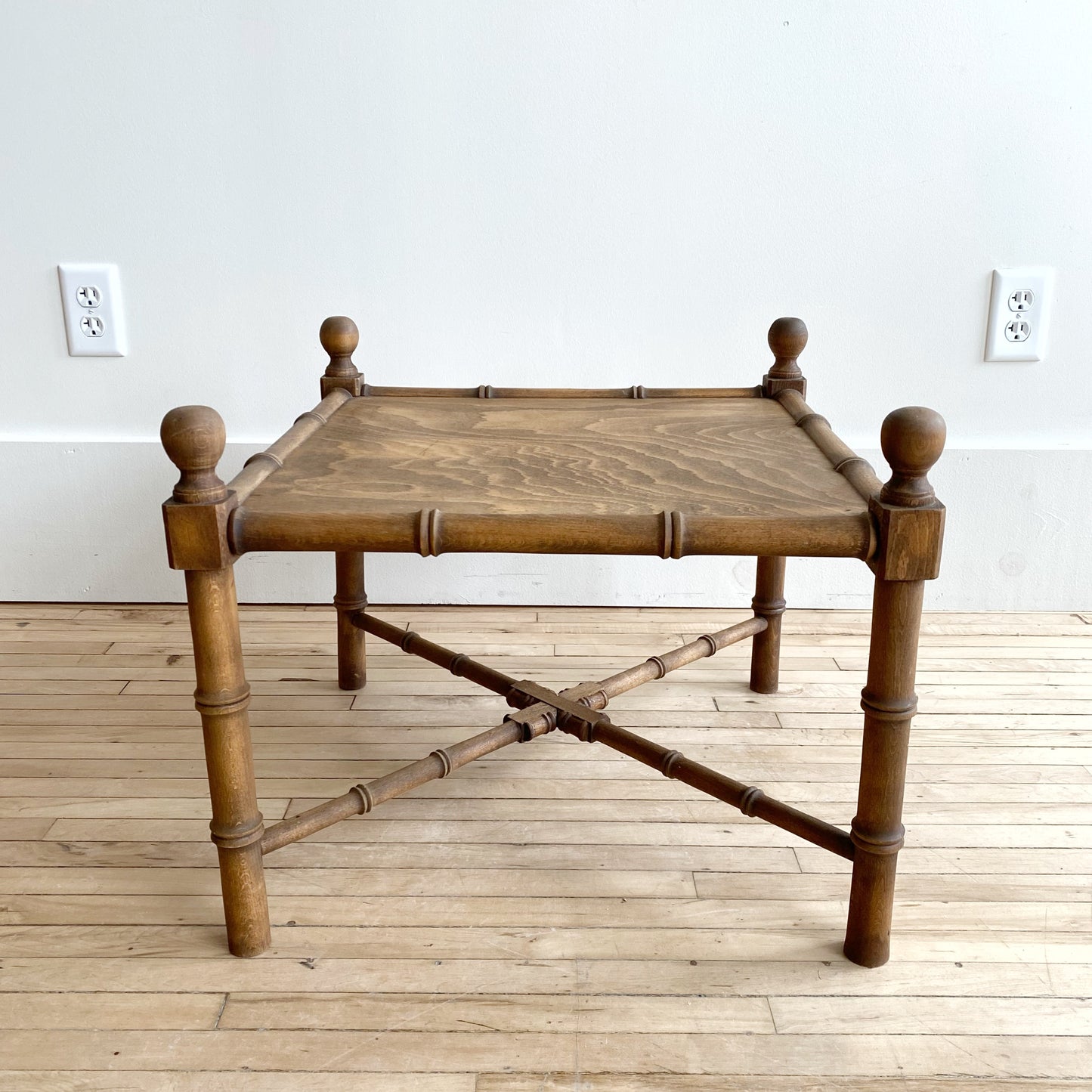 Vintage Italian Faux-Bamboo Wood Side Table, Dark