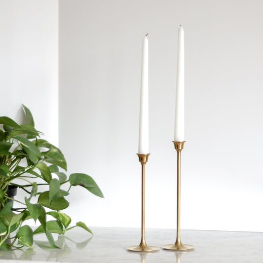 Pair of MCM Slender Brass Candle Holders