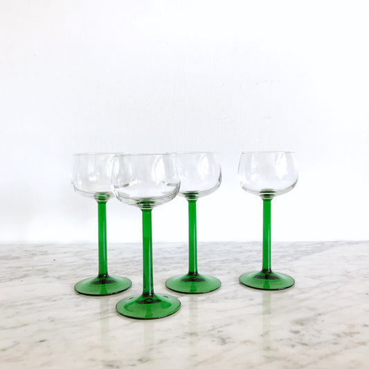 Vintage Green Stemmed Glasses, Set of 4