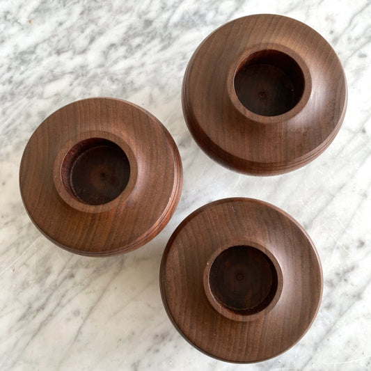 Trio of Vintage Turned Walnut Wood Candle Holders
