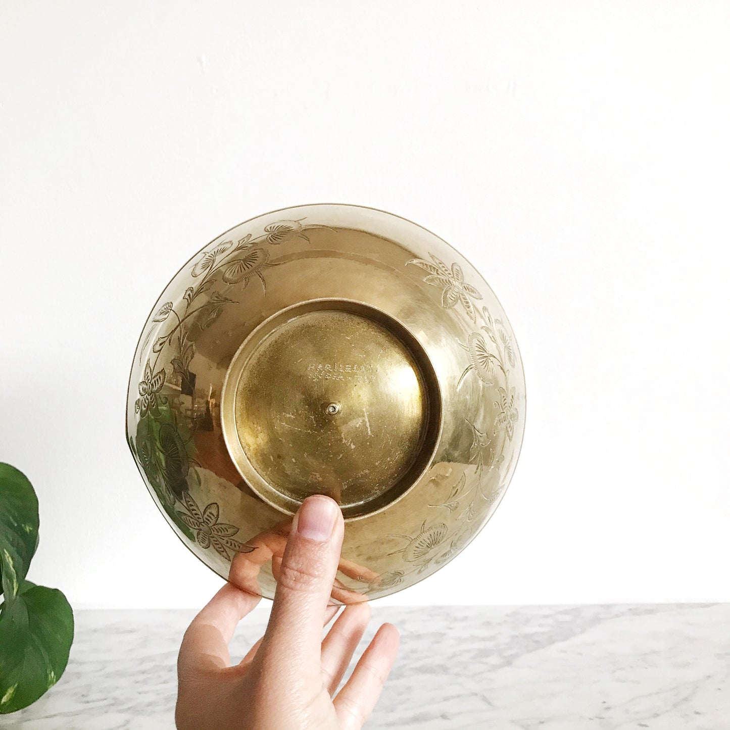 Large Vintage Etched Brass Bowl