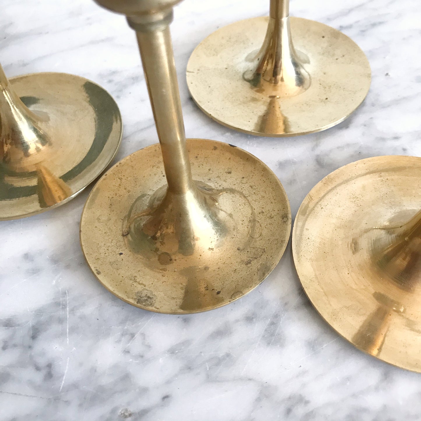 Set Of 4 Slender Brass Candle Holders