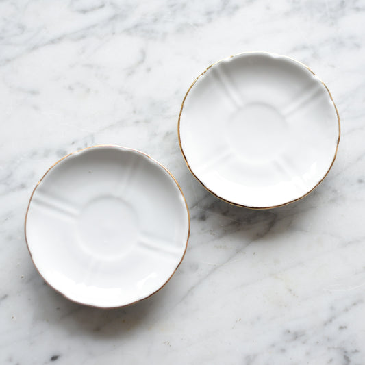 Pair of Tiny Porcelain Plates with Gold Trim