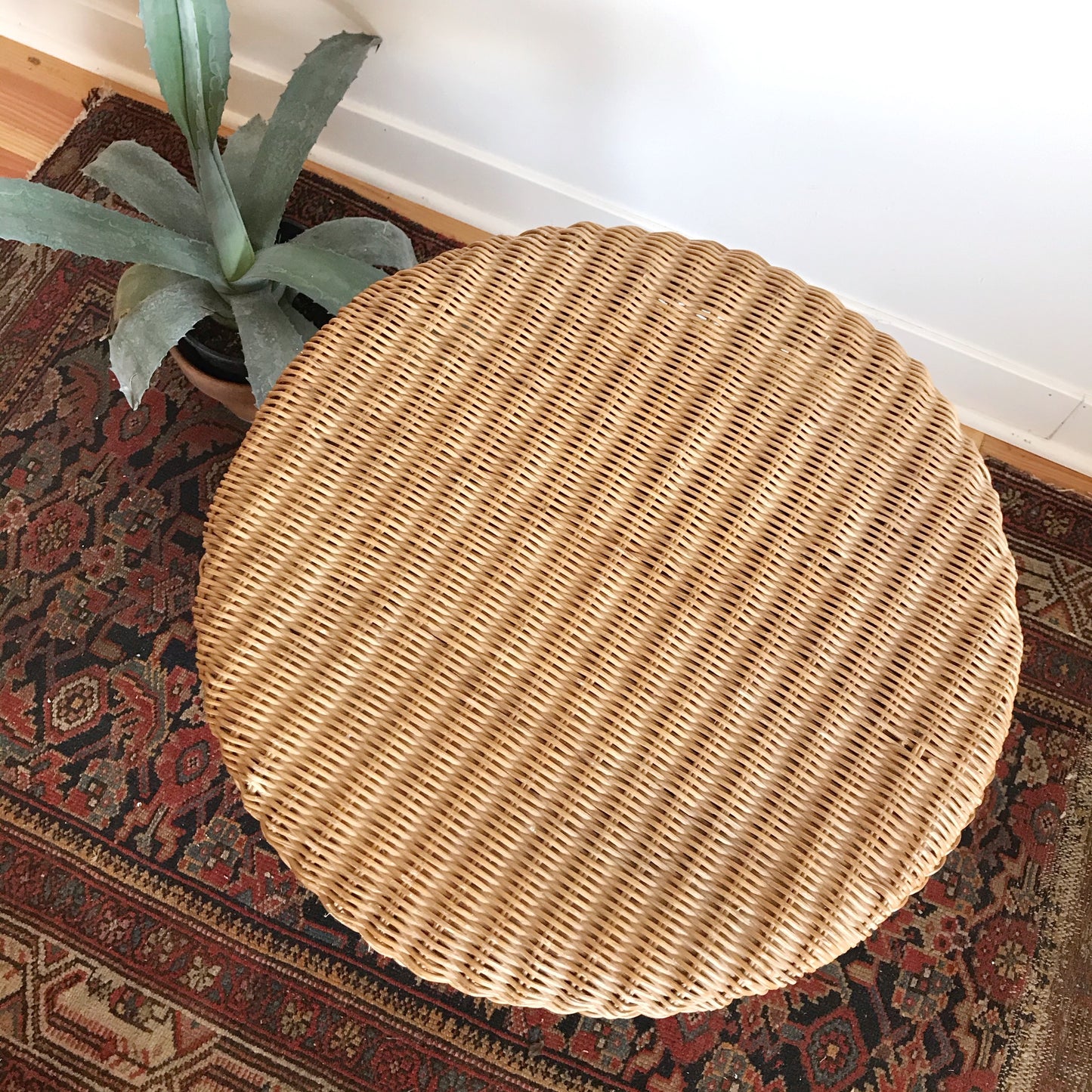 Vintage Round Wicker Side Table