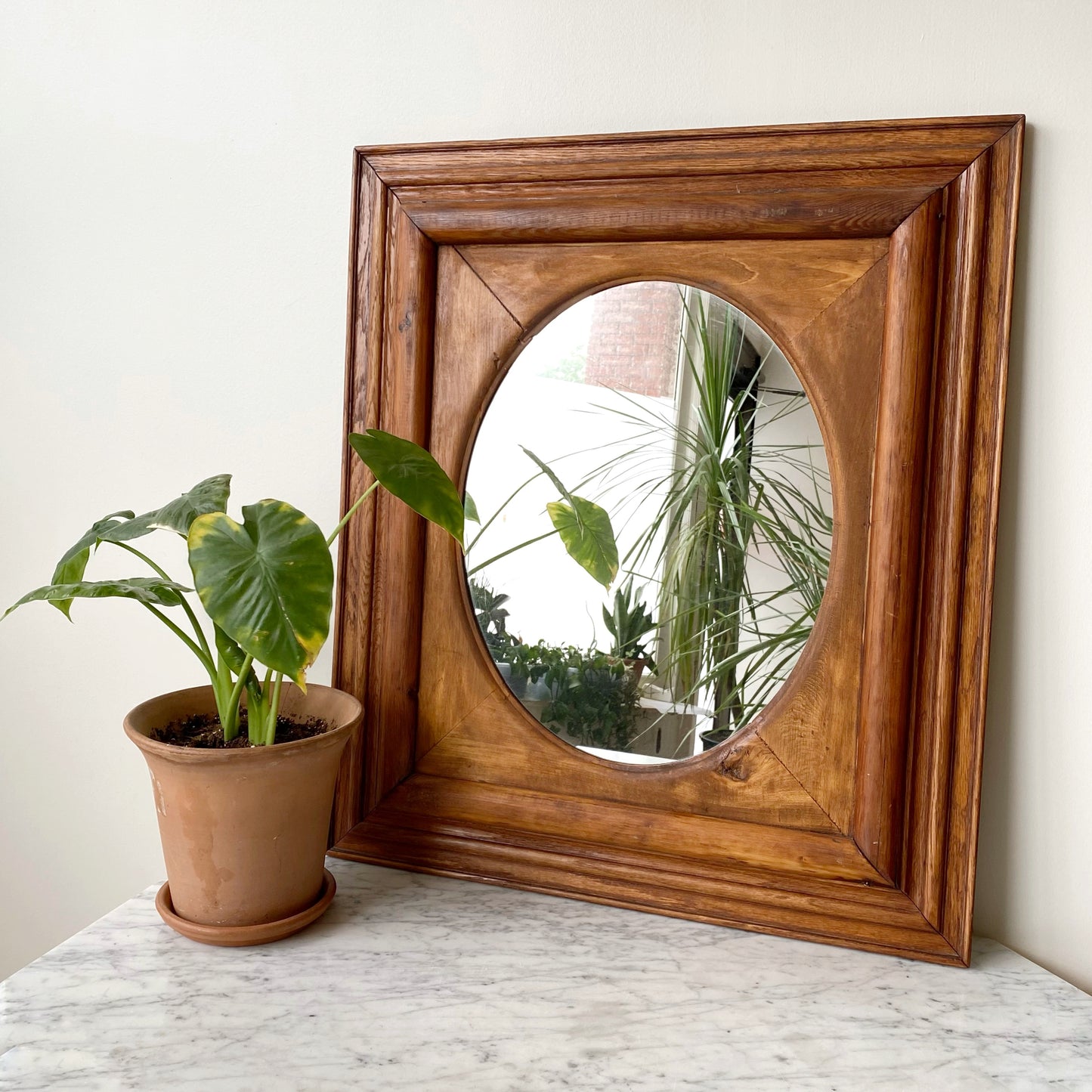 Large Antique Wood Framed Mirror (26.5” x 30.5”)