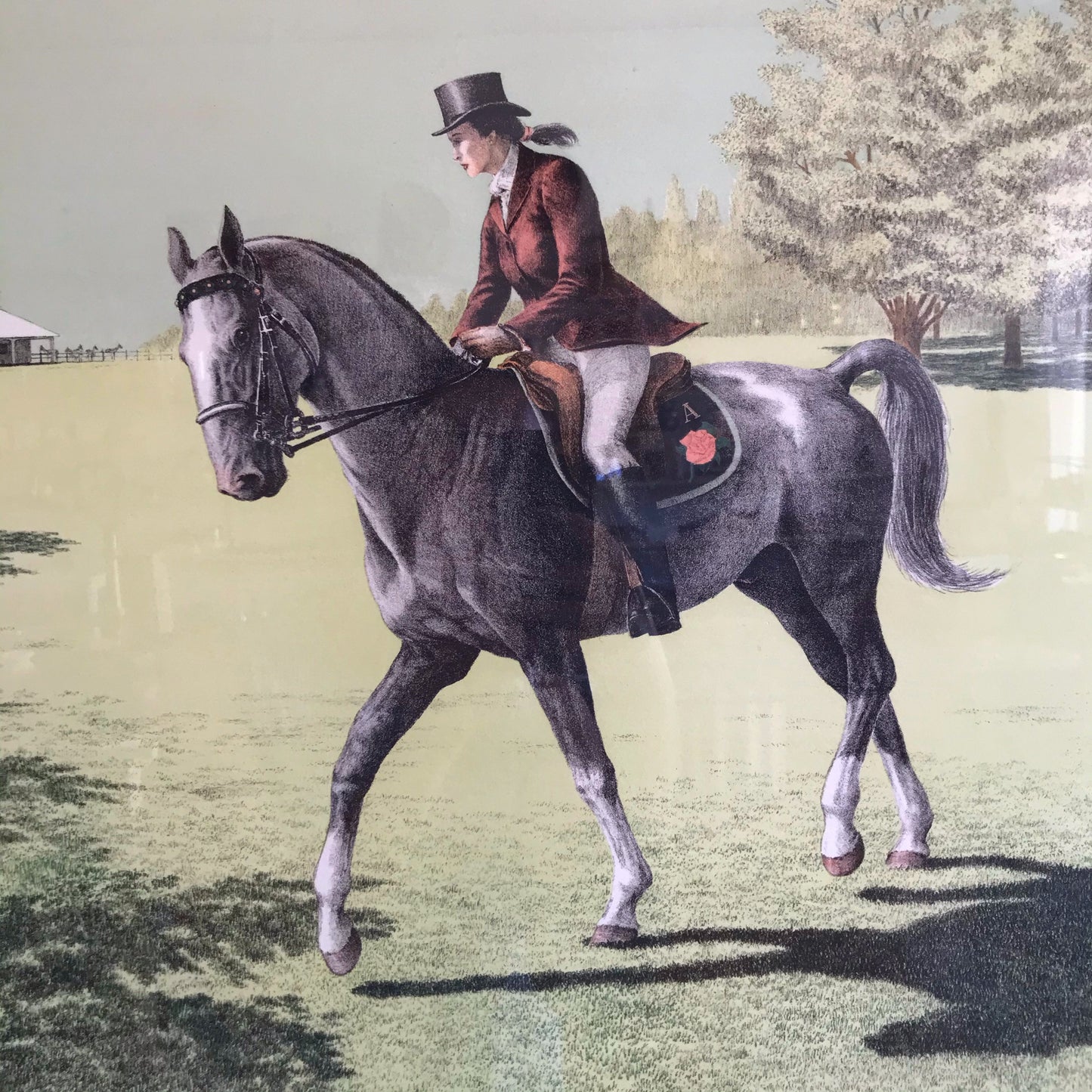 Vintage Horse & Rider Print, 36 x 30