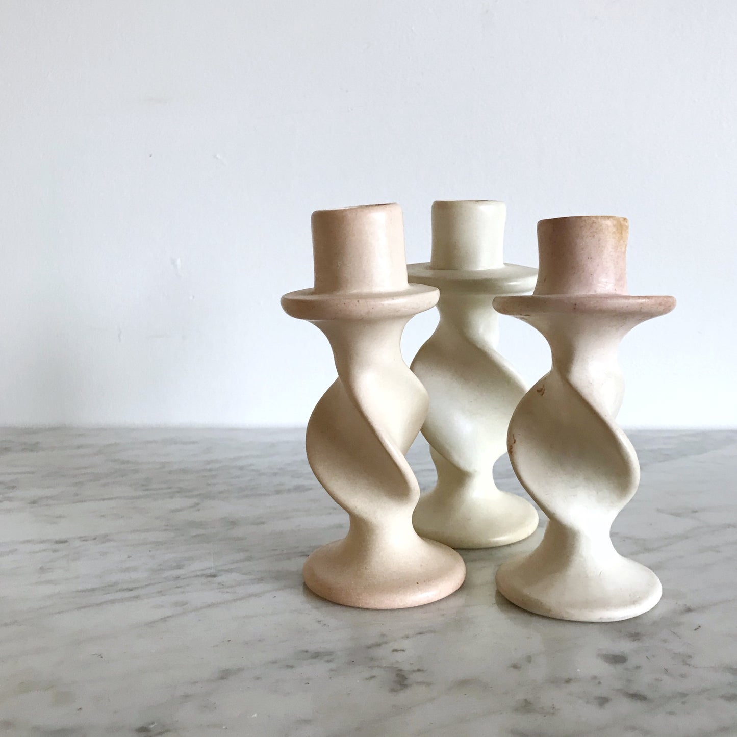 Set of 3 Spiral Soapstone Candle Holders