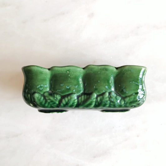 Vintage Leafy Green Ceramic Planter