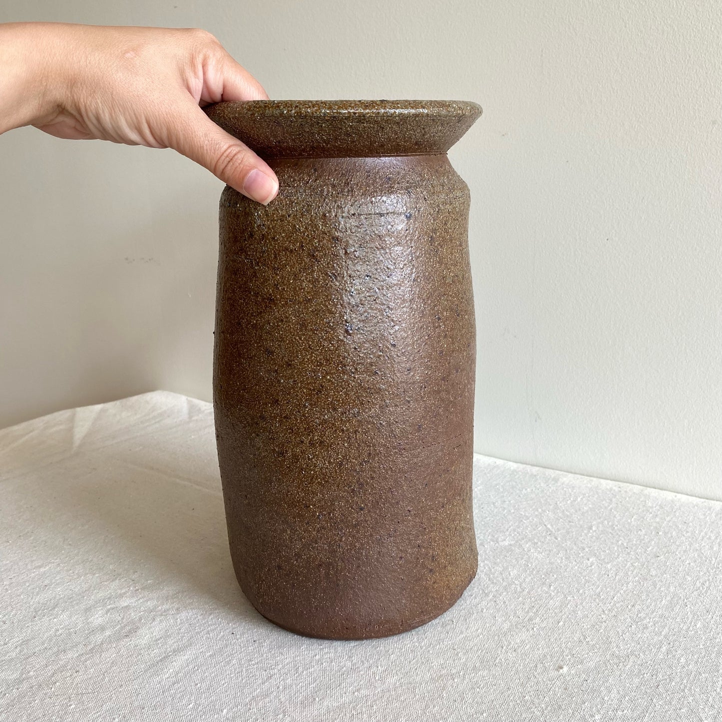 XL Vintage Textured Stoneware Vase, 11.25”