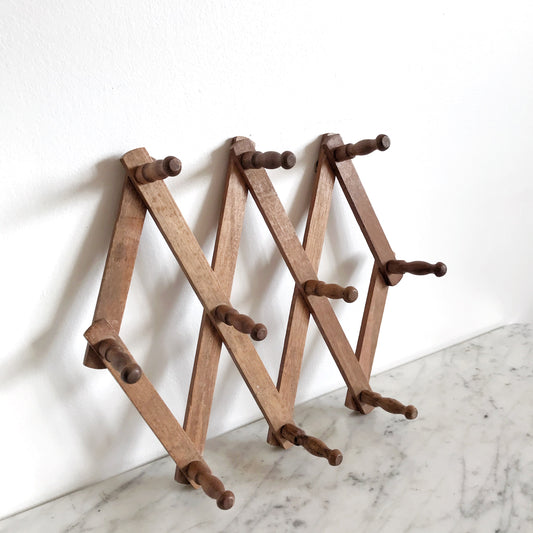 Vintage Wooden Accordion Peg Rack