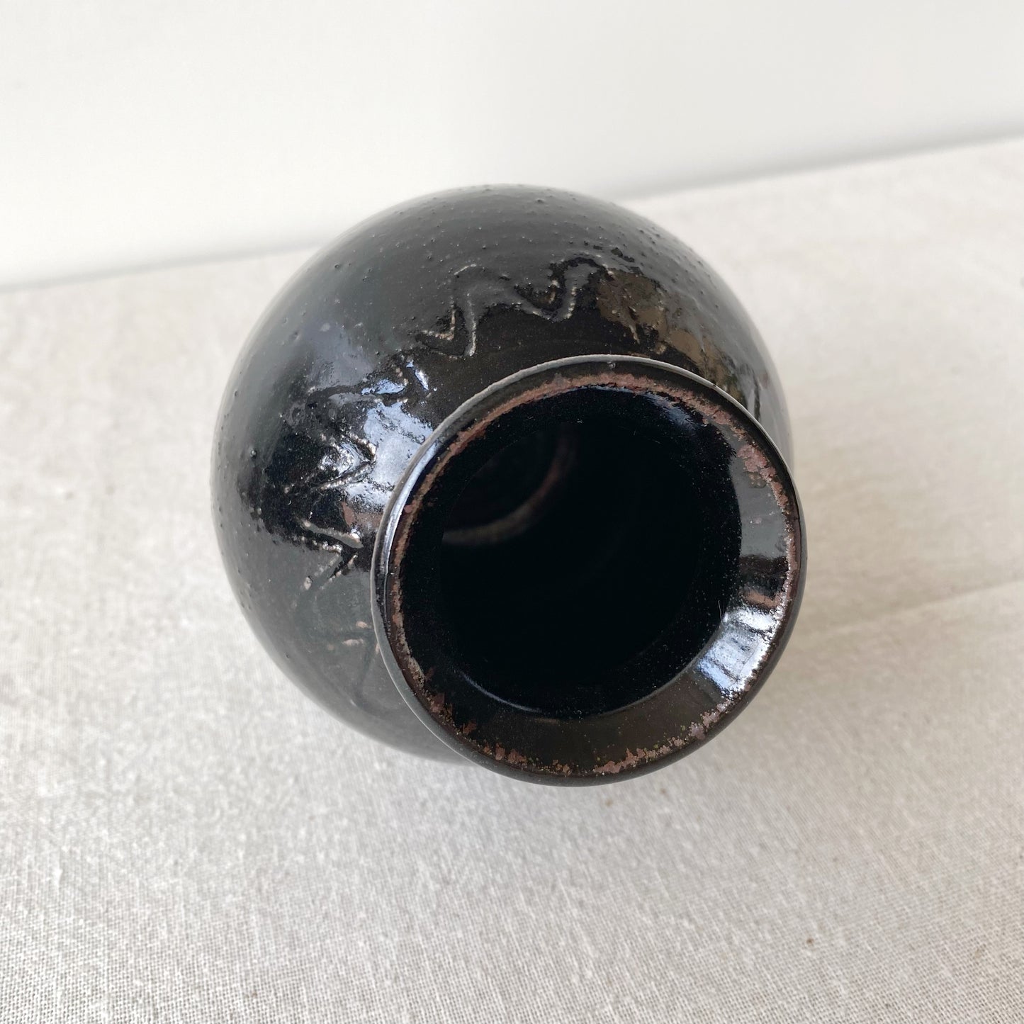 Vintage Black “Zig-zag” Pottery Vase