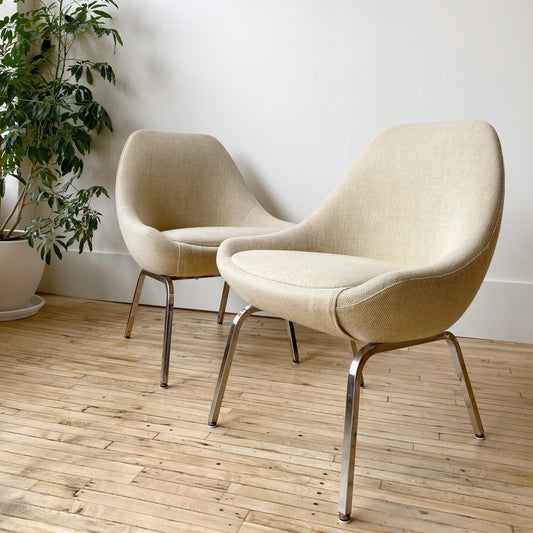 Vintage Upholstered Lounge Chair with Chrome Base