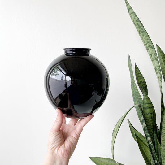 Vintage Black Glass Orb Vase