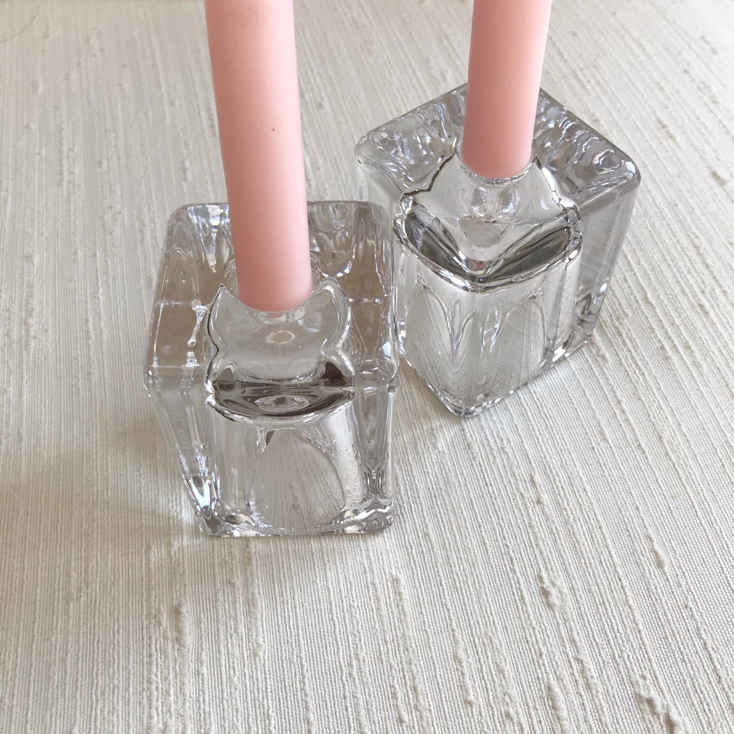 PAIR: Glass Duo Votive / Taper Candle Holders
