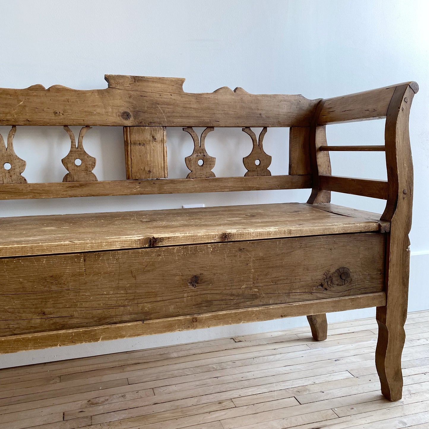Vintage Swedish Pine Bench with Storage