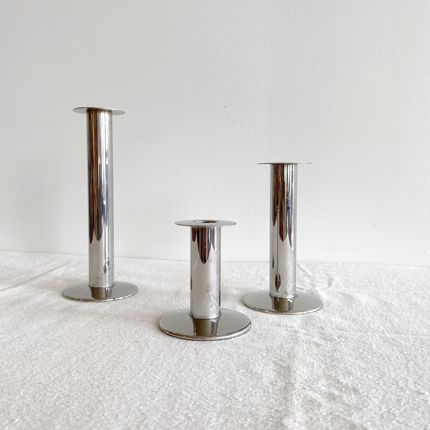 Trio: Vintage Post Modern Silver Candle Holders