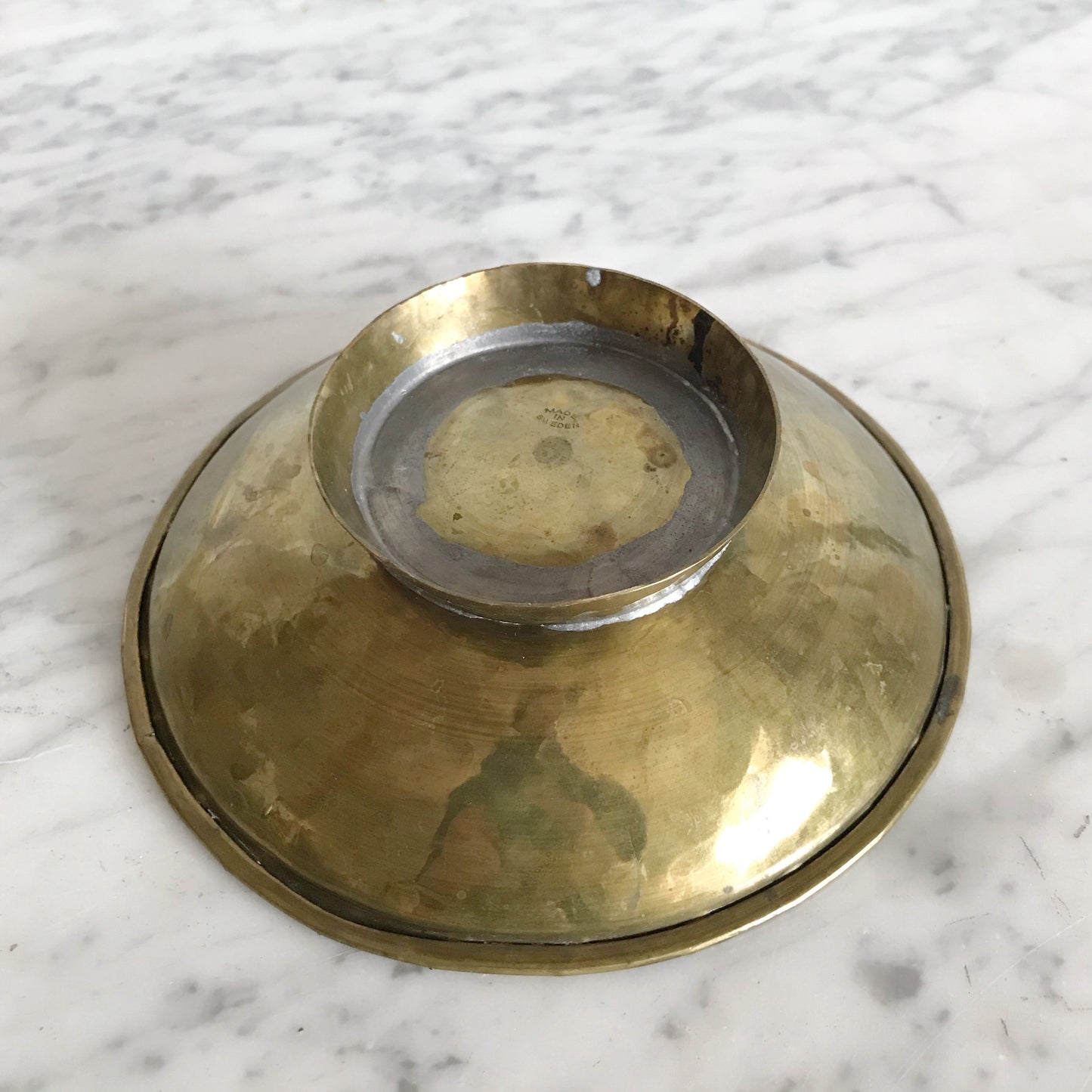 Vintage Hammered Brass Footed Dish, Sweden