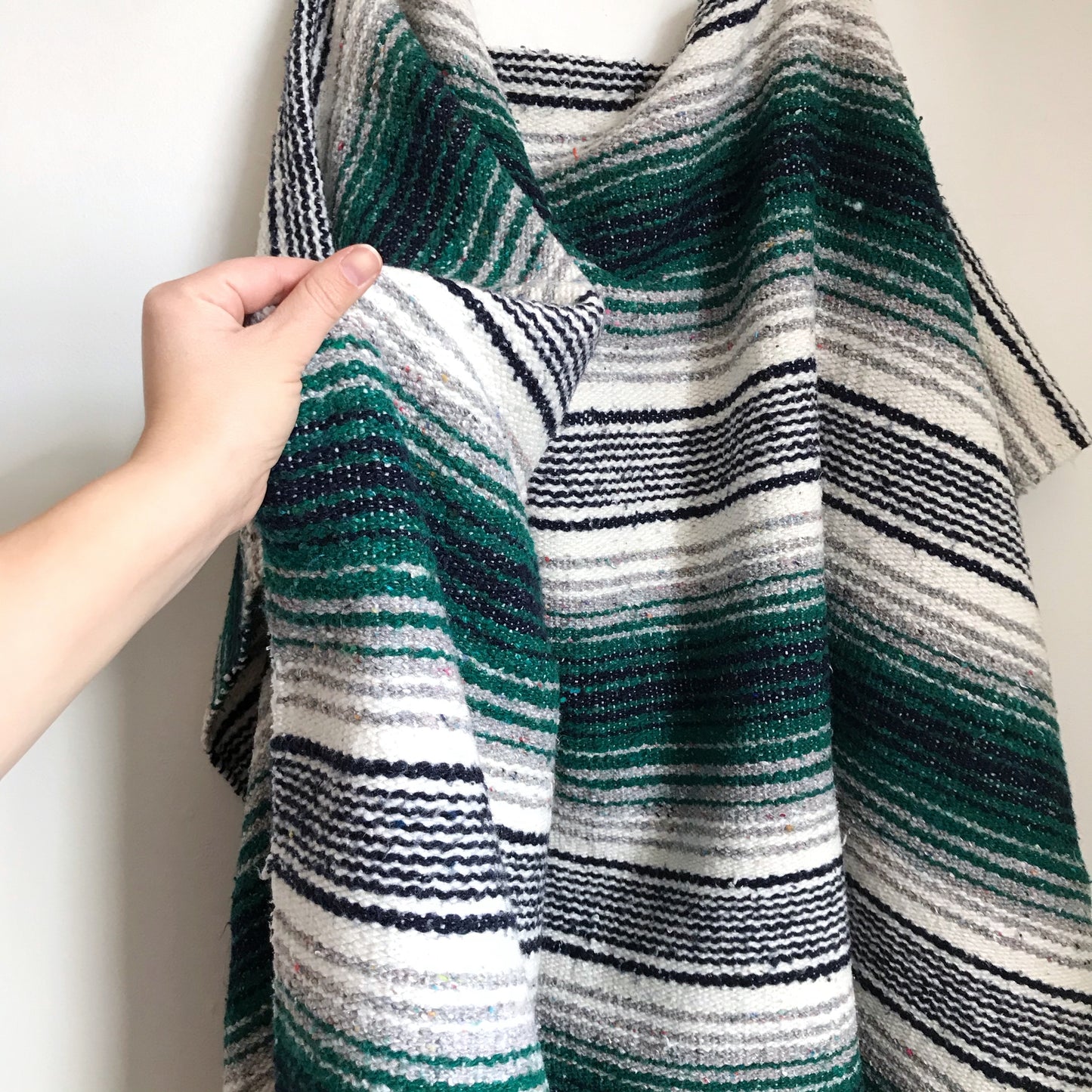 Soft Vintage Woven Blanket, Green Stipes