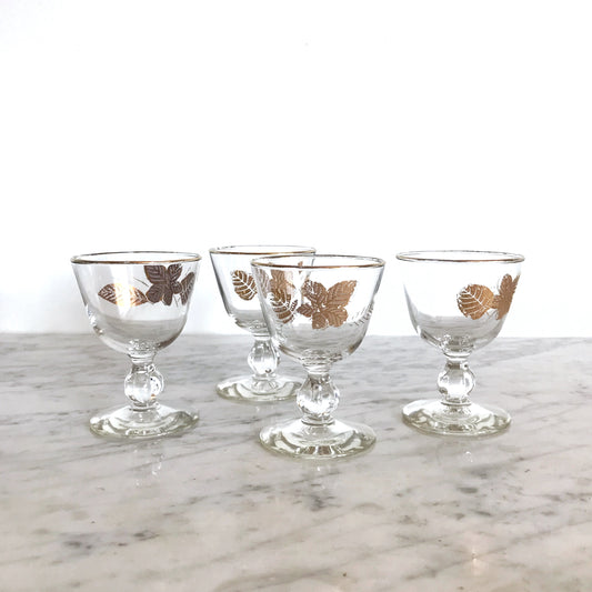 Set of 4 Vintage Gold Leaf Glasses