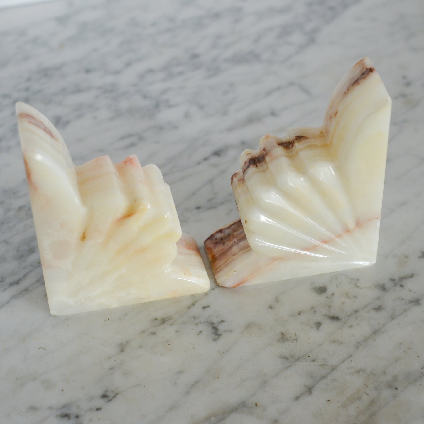 Pair of Vintage Carved Onyx Bookends