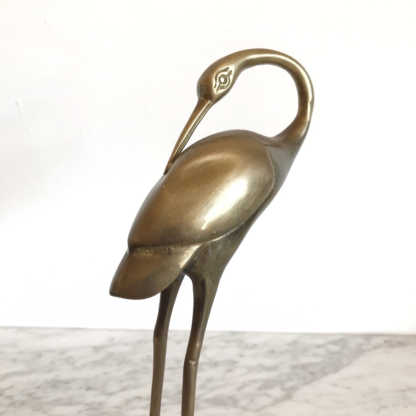 Tall Slender Vintage Brass Crane, 10.25”