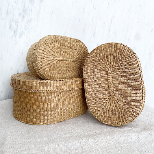 Trio of Woven Grass Oval Nesting Boxes