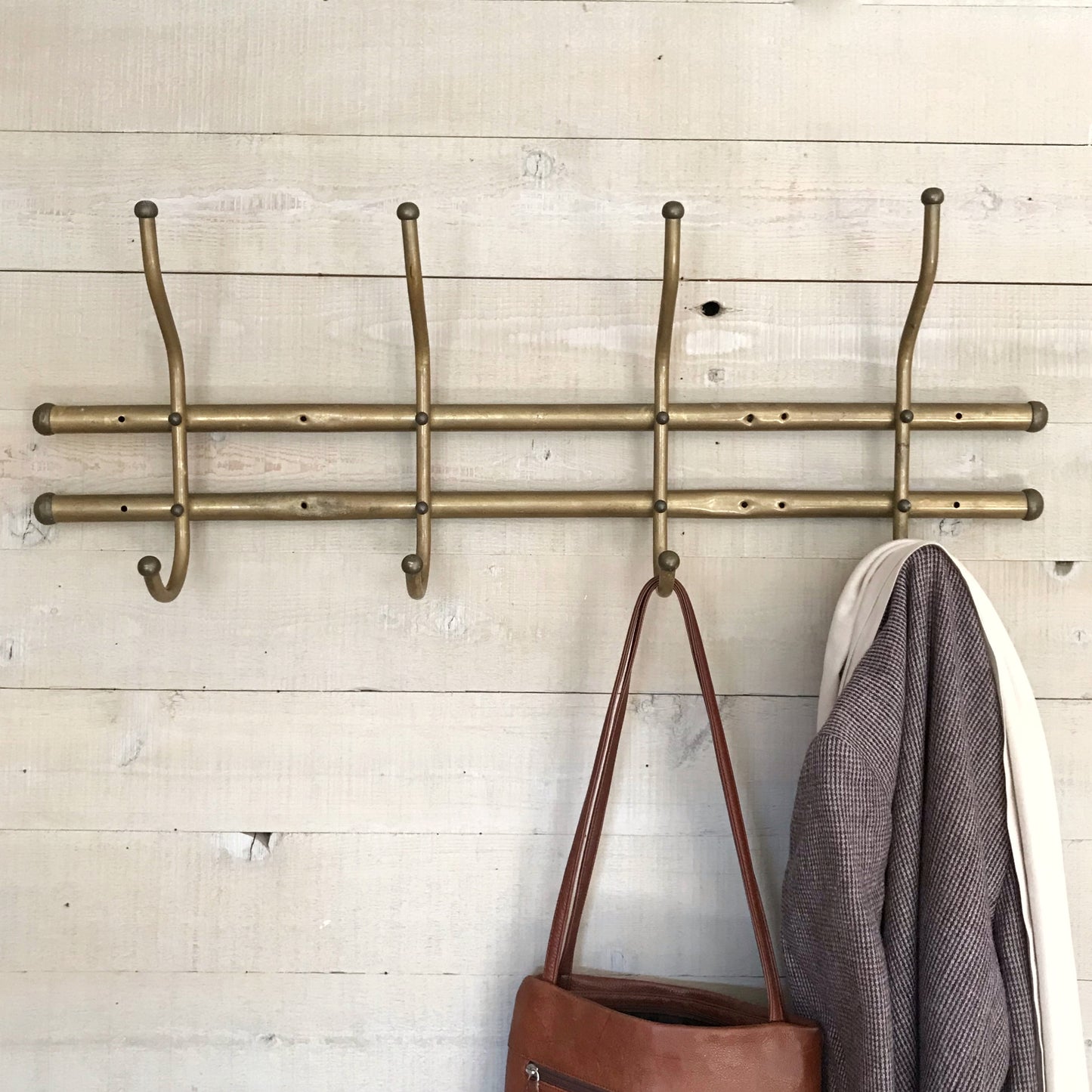 Antique Brass Wall Mounted Coat Rack, 36"