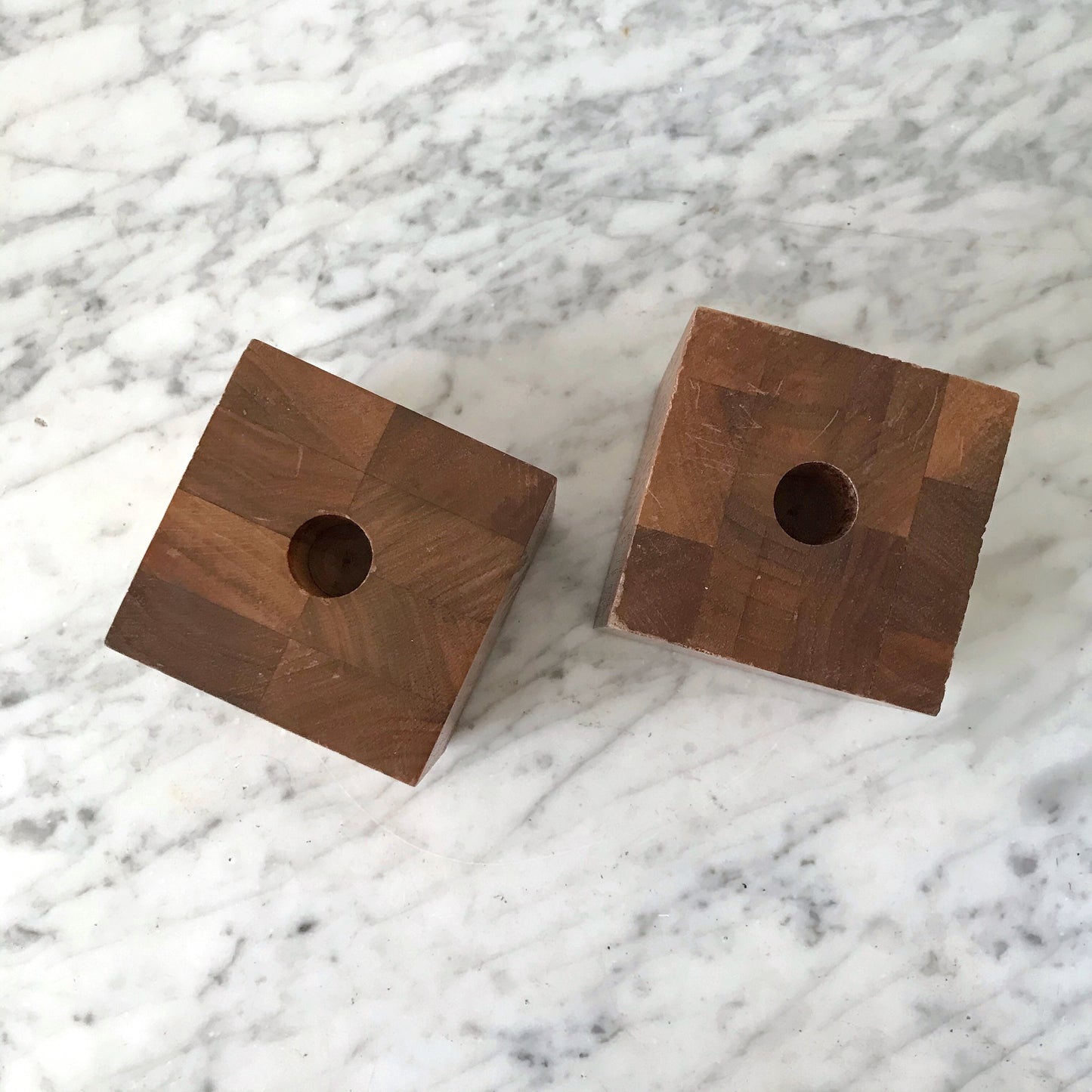 Pair of Wooden Cube Candle Holders