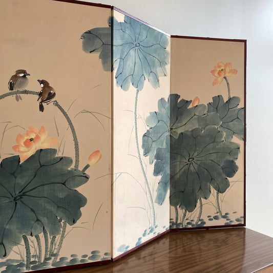 Vintage Hand-Painted Folding Screen / Room Divider