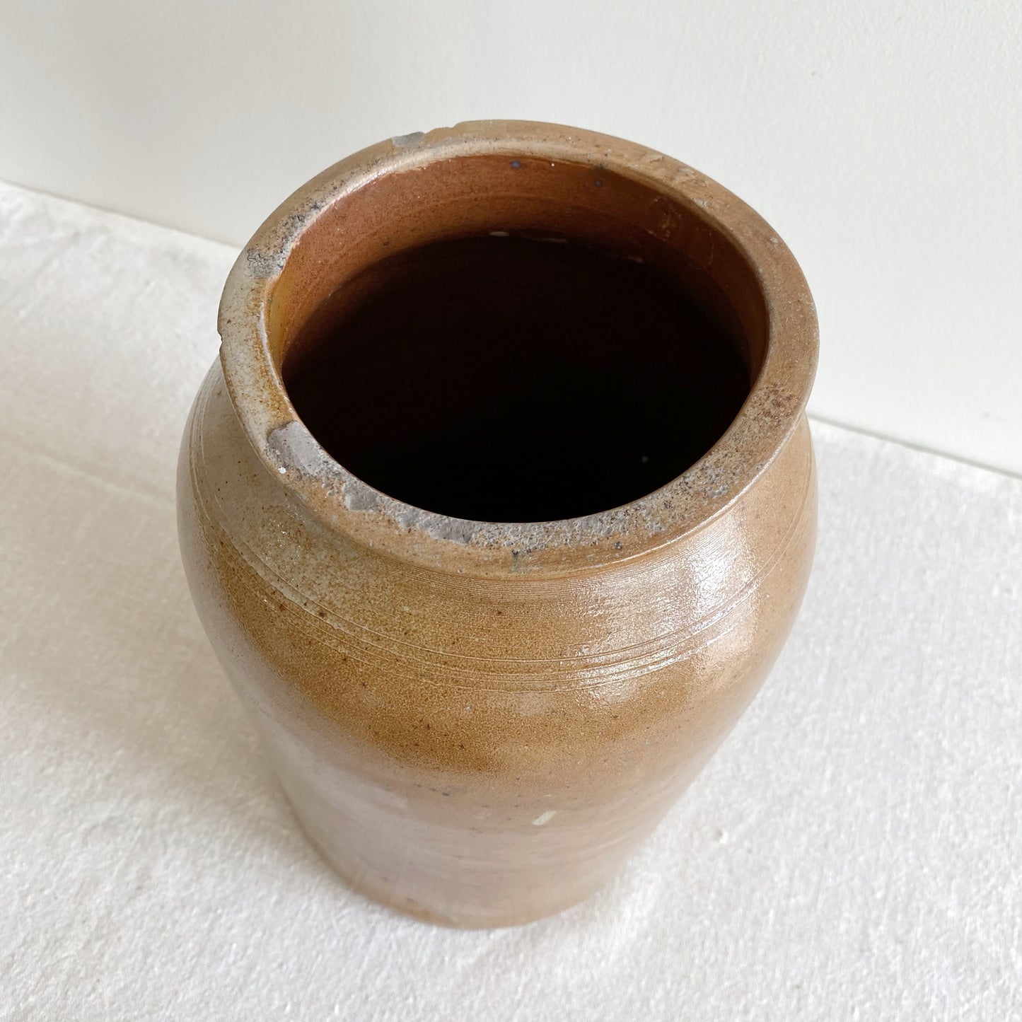 Antique Stoneware Crock Jar Vase, 10.75"