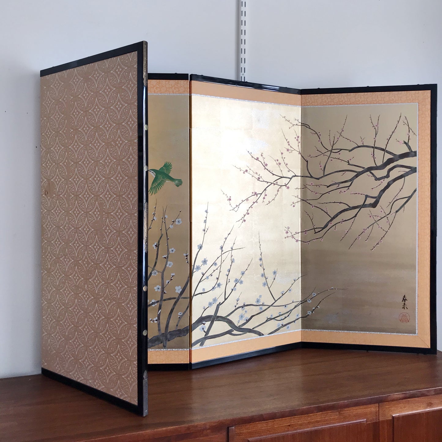 Vintage Hand-Painted Folding Screen / Room Divider (70" x 36")