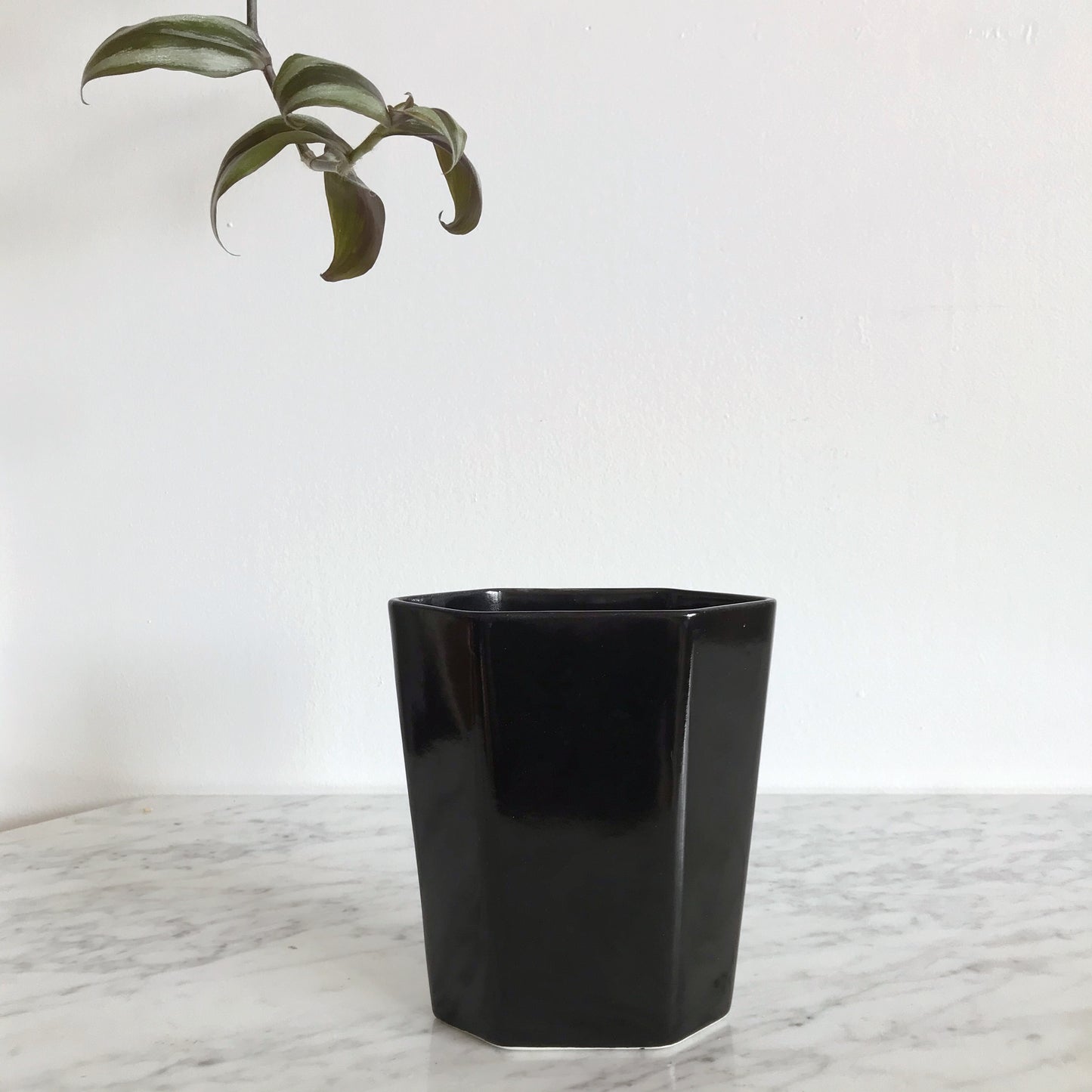Vintage Geometric Black Ceramic Vase