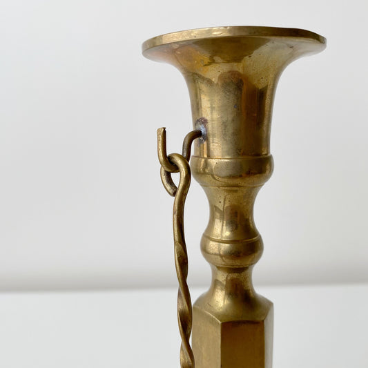 Large Vintage Brass Candle Holder with Snuffer