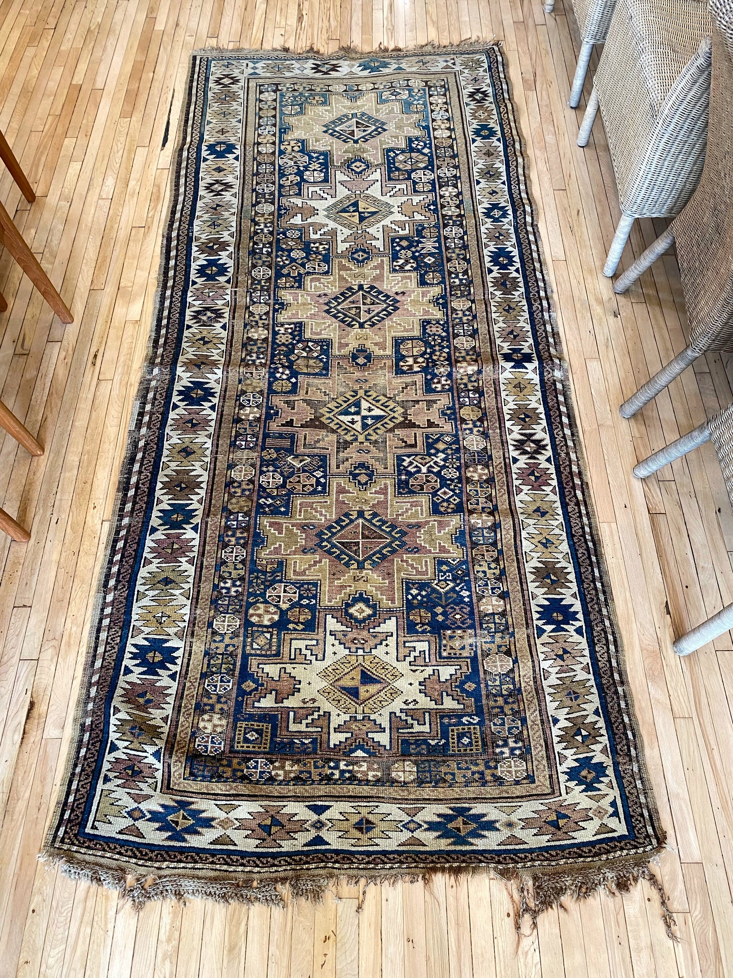 "CARRINGTON" Antique Hand-knotted Wool Runner Rug (8’6” x 3’8”)