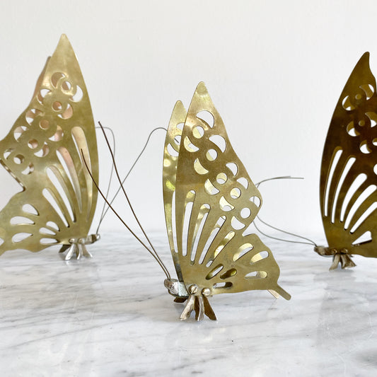 Set of 3 Vintage Brass Butterflies