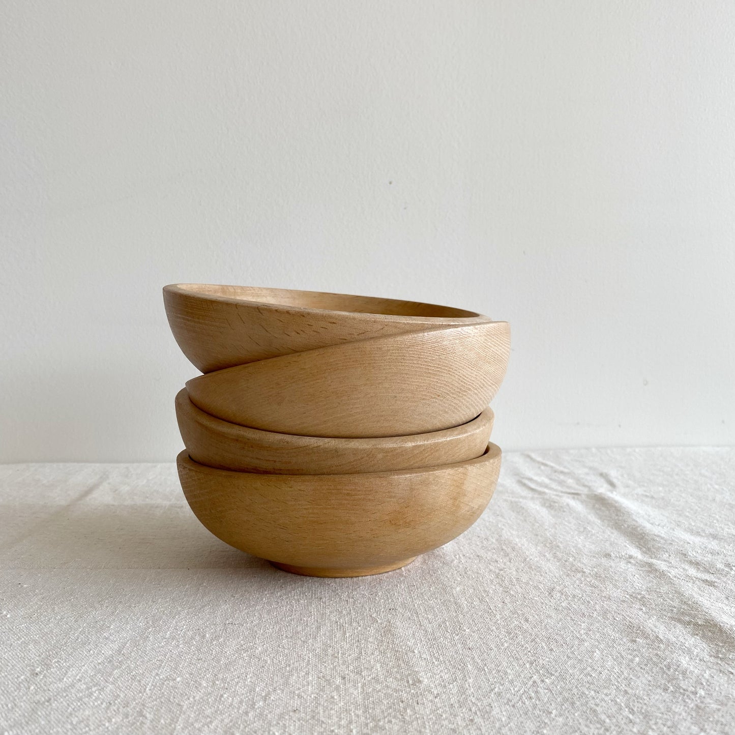 Set of 4 Vintage Turned Wood Bowls, Japan