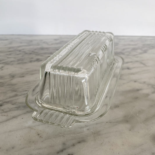 Vintage Textured Glass Butter Dish