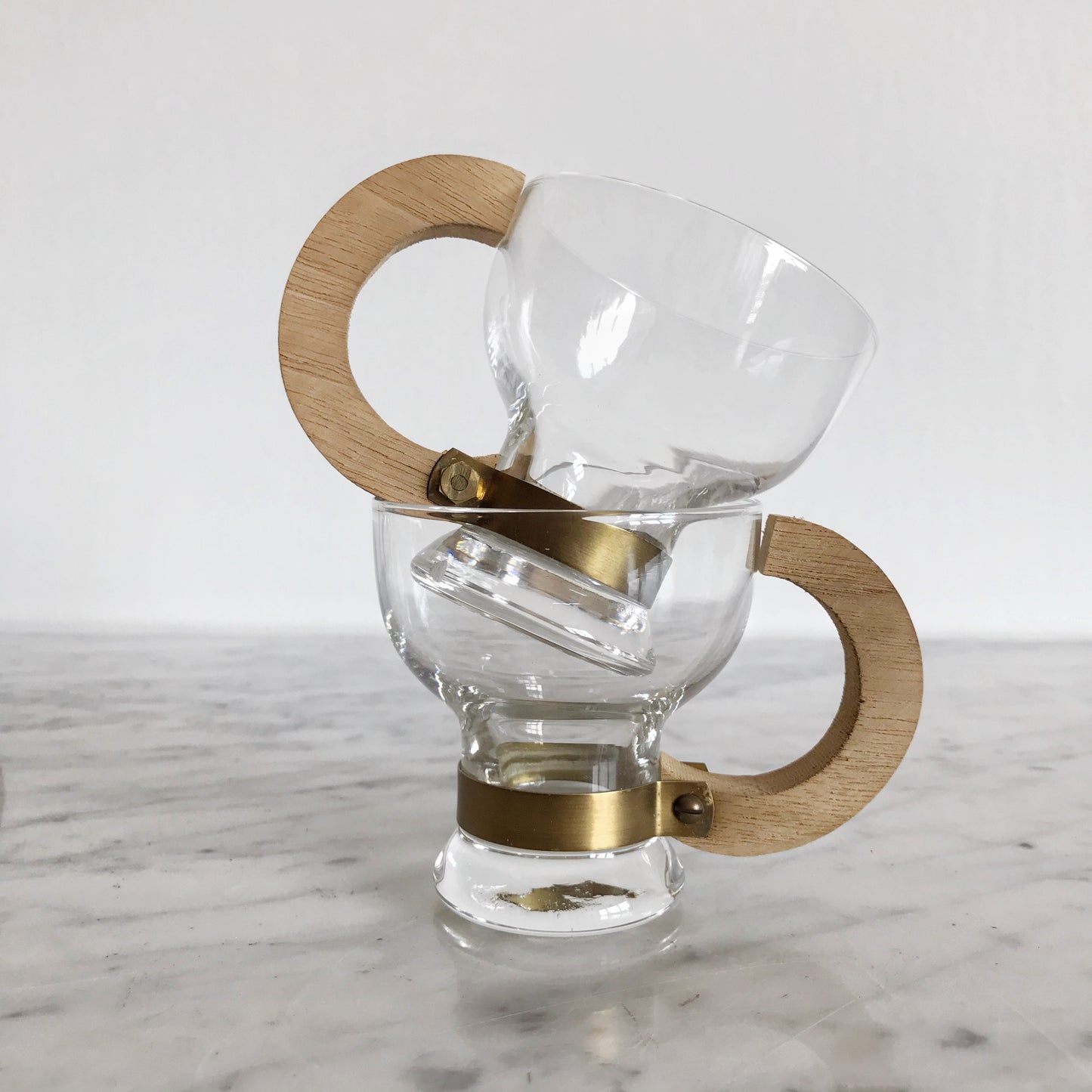 Set of 10 Glass Espresso Cups with Wooden Handles