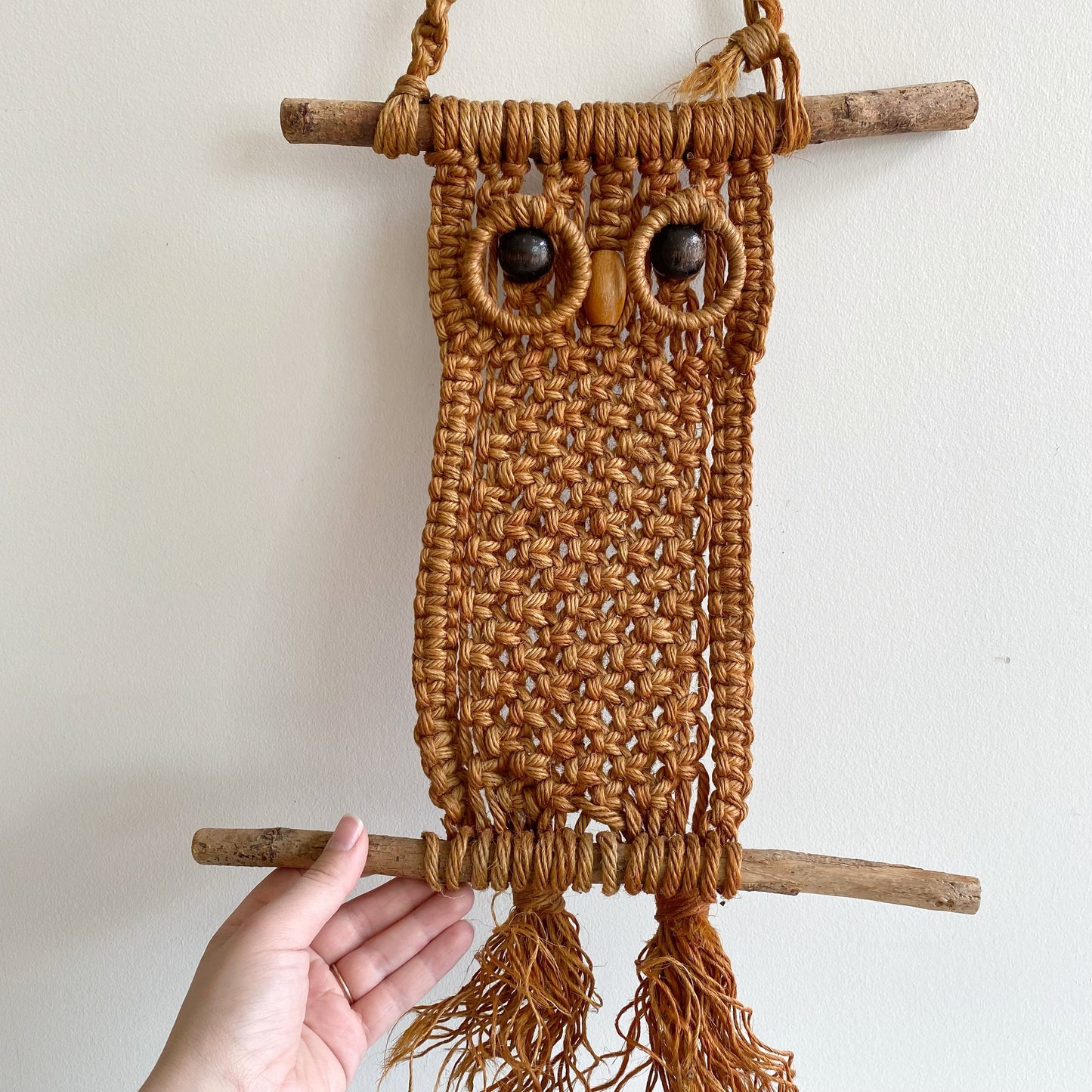 Vintage Macrame Owl, Warm Brown