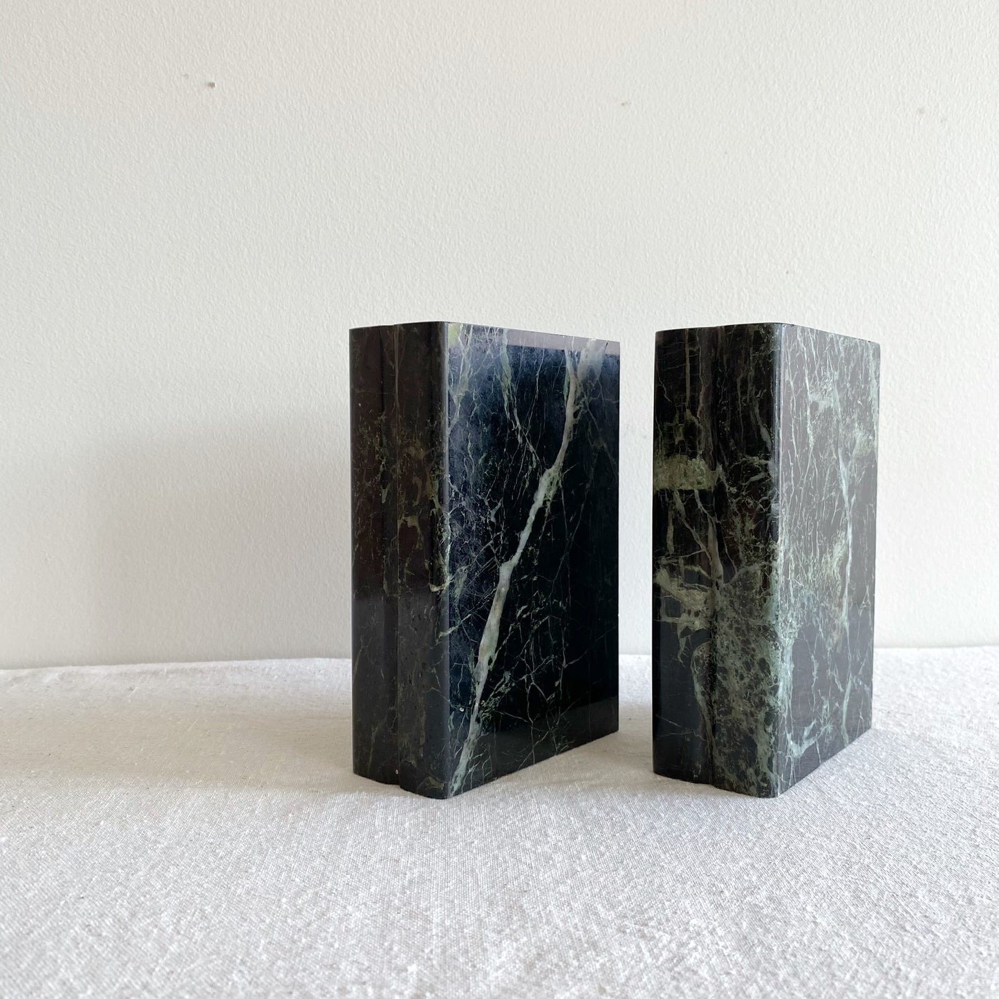 PAIR : Vintage Green Marble Book Ends