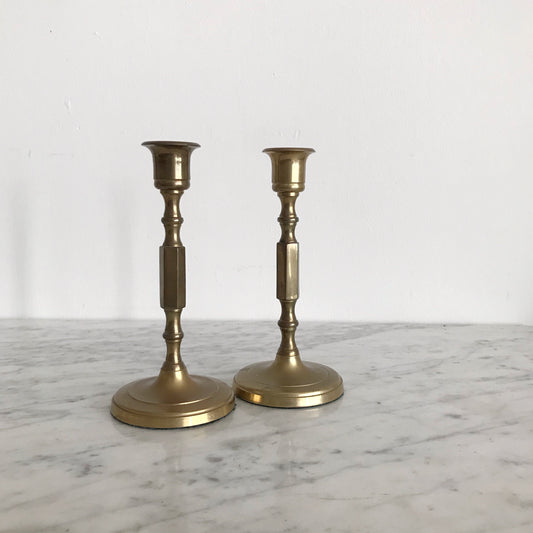 Pair of Vintage Brass Hex Candle Holders