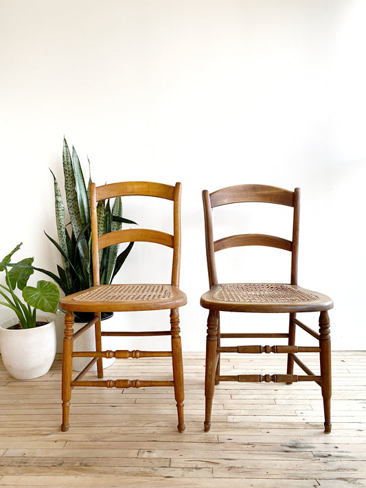 Vintage Wooden Chair with Cane Seat, Single